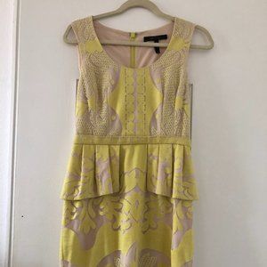 BCBG Chartreuse Cocktail Dress With Waist Ruffle